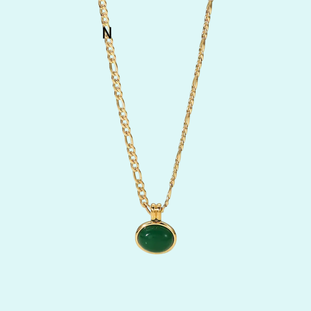 green agate pendant necklace, pvd gold plated
